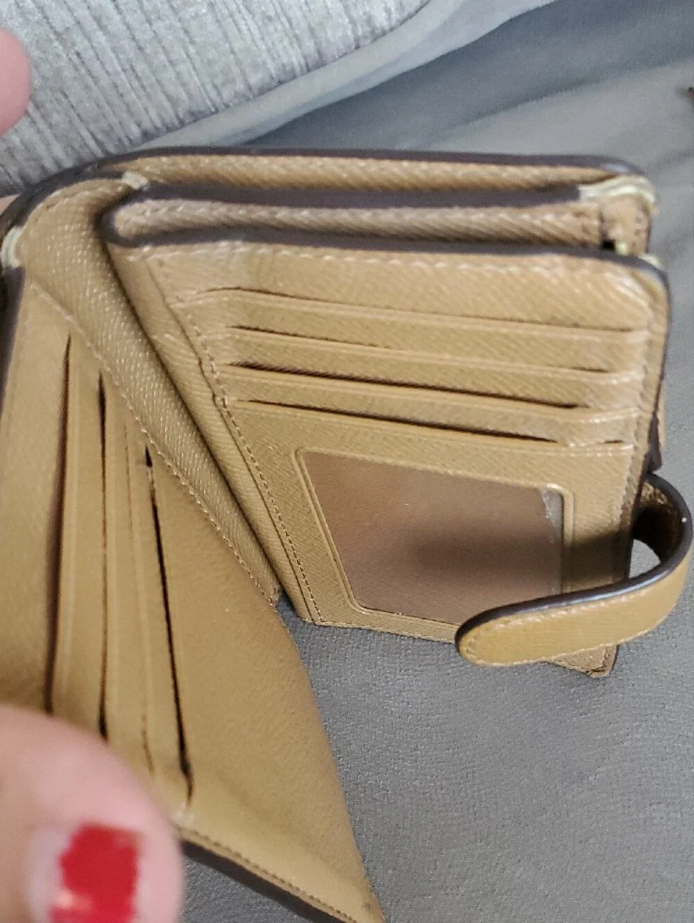 Coach Small Pebbled Leather Wallet in Light Tan with Gold Logo